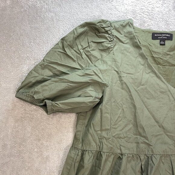Banana Republic Tiered‎ Mini Dress Women's Large Green Puff Sleeve Cottagecore - Picture 4 of 14